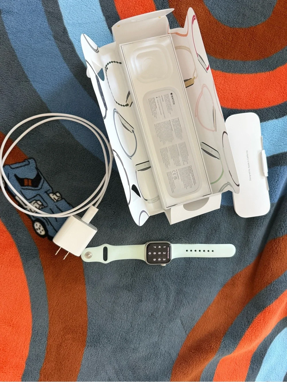 Apple Silver Smartwatch with Light Green Sport Band- Series 9